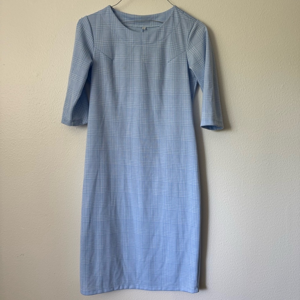 Chic Light Blue Plaid Midi Dress - Size M $15
